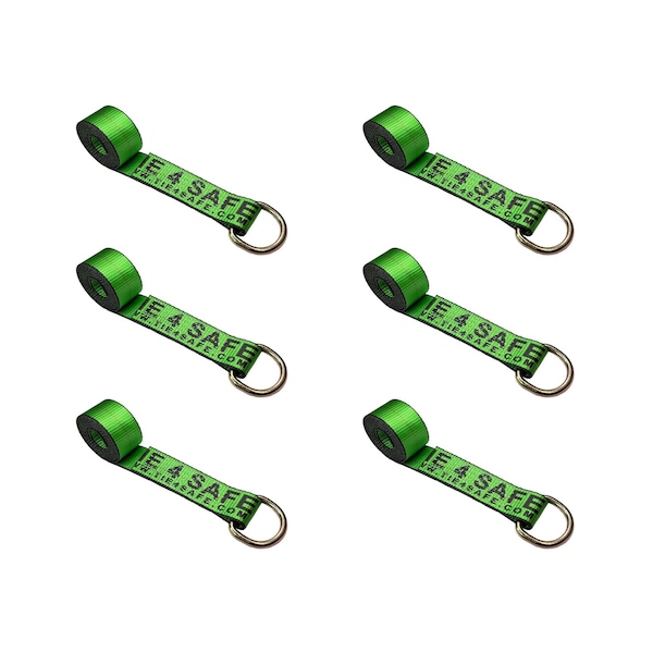2" x 10' Lasso Strap w/ D Ring Auto Tie Down Wheel Lift Tow Truck Trailer Green, 6PK